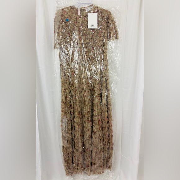 Mac Duggal 8017 Ecru Multicolored Fully Ruffled Short Sleeve Formal Dress 10 NWT - Picture 5 of 9